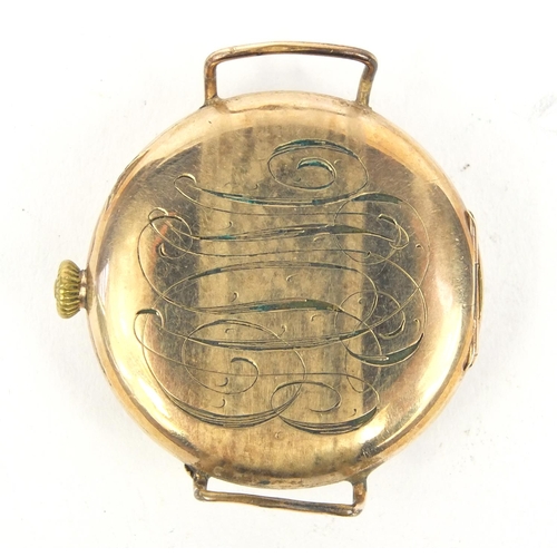 353 - Gold plated A.W.W.co Waltham Mass wristwatch, 3.2cm in diameter excluding the crown