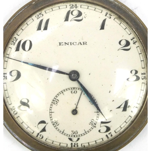 364 - Gentleman's Enicar open face pocket watch on chain, 5cm in diameter