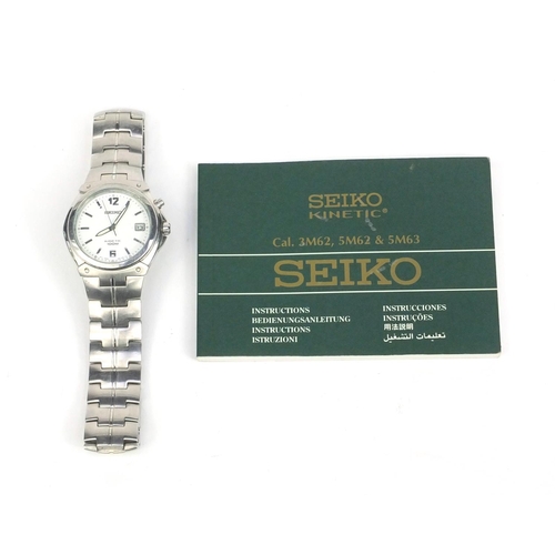 355 - Seiko Gentleman's stainless steel  kinetic wristwatch