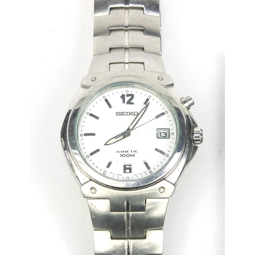 355 - Seiko Gentleman's stainless steel  kinetic wristwatch