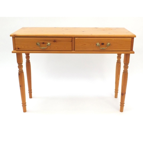 71 - Pine hall table fitted with two frieze drawers, 78cm high x 105cm wide x 39cm deep