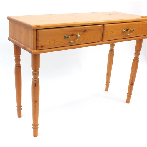 71 - Pine hall table fitted with two frieze drawers, 78cm high x 105cm wide x 39cm deep