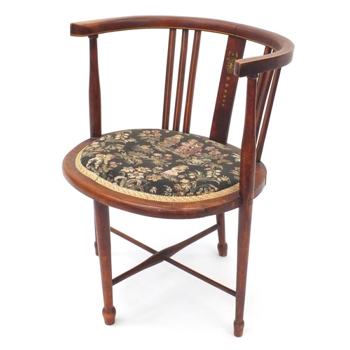 62 - Edwardian inlaid mahogany chair with needlepoint upholstered seat, 70cm high