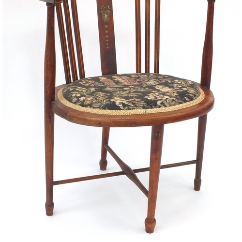 62 - Edwardian inlaid mahogany chair with needlepoint upholstered seat, 70cm high