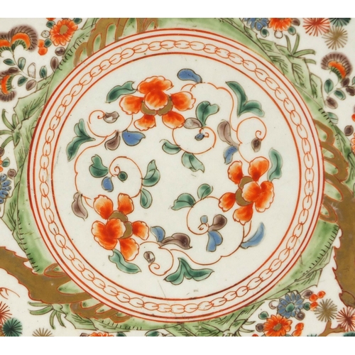 2131 - Japanese porcelain shallow dish, hand painted with blossoming trees, flowers and foliage, 31cm in di... 