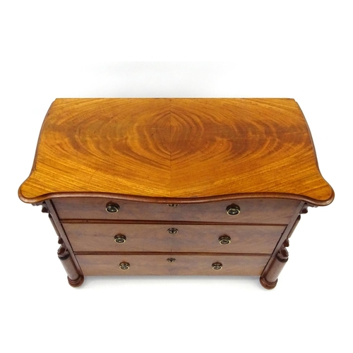 2 - Mahogany three drawer chest with serpentine top, 80cm high x 95cm wide x 45cm deep