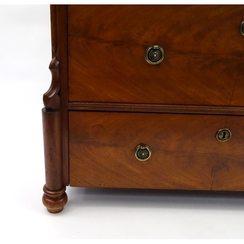 2 - Mahogany three drawer chest with serpentine top, 80cm high x 95cm wide x 45cm deep