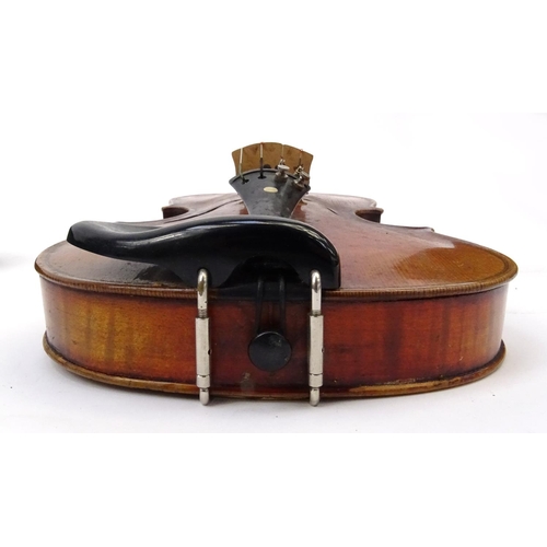 713 - Old violin and bow in a case