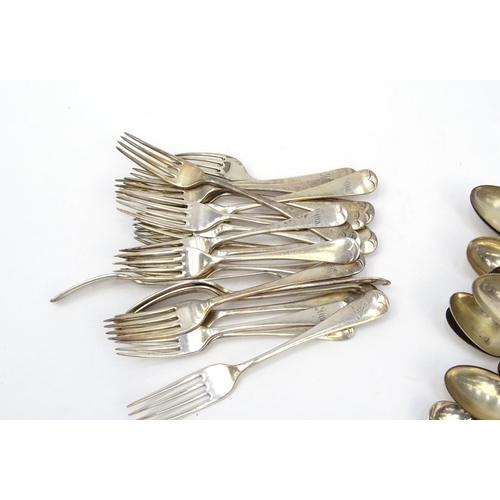 255 - Group of silver plated cutlery including spoons, forks, lobster forks etc