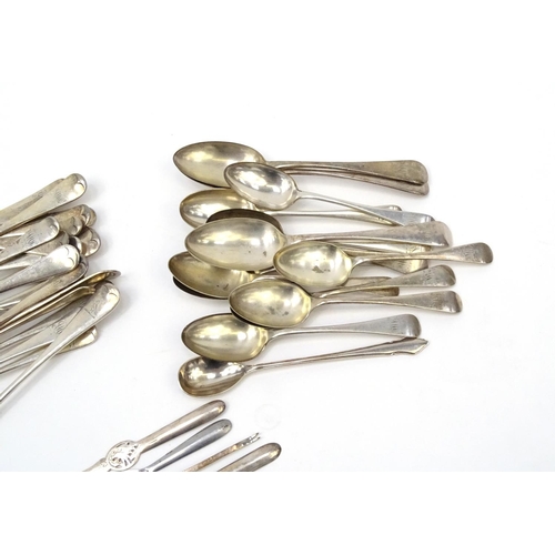 255 - Group of silver plated cutlery including spoons, forks, lobster forks etc