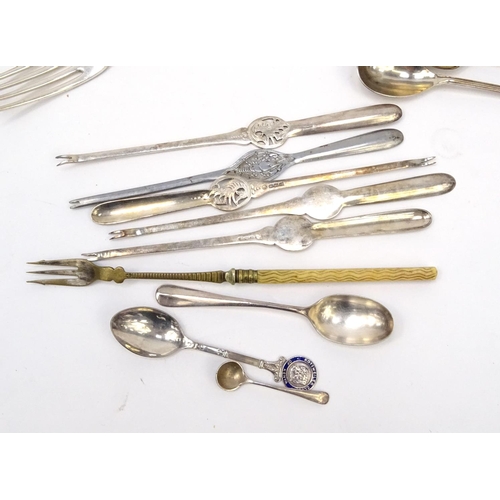 255 - Group of silver plated cutlery including spoons, forks, lobster forks etc