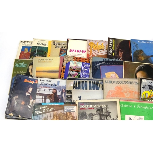 611 - Collection of mostly UK folk LP vinyl records including Ralph Mactell, Julie Felix etc  (plastic cra... 