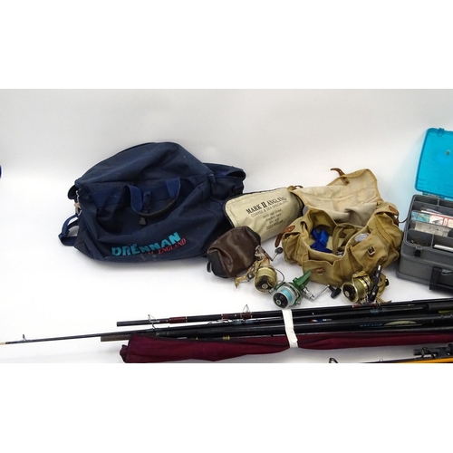 560 - Large selection of sea fishing rods, tackle etc including beach casters, boat rods, reels