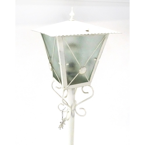 151 - White painted wrought iron lantern design standard lamp, 169cm high