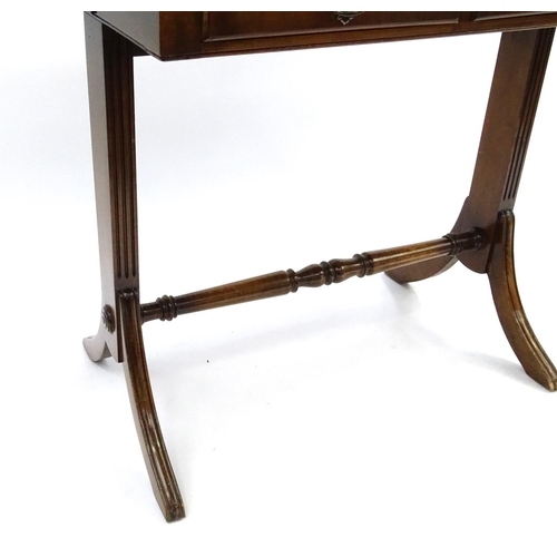 50 - Bur walnut drop end sofa table, 75cm high x 83cm wide x 50cm deep