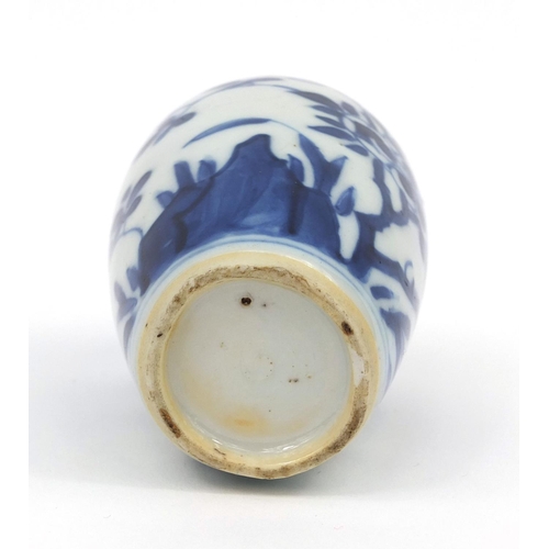 2077 - Chinese blue and white porcelain lidded vase, hand painted with insects and trees, 12.5cm high