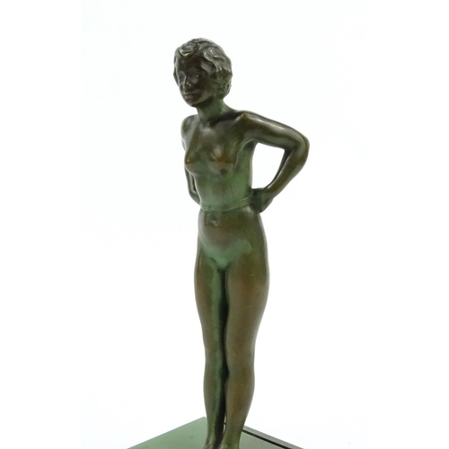 667 - Patinated bronze model of a nude Art Deco lady