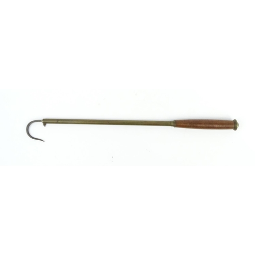 649 - Vintage brass telescopic fishing gaff with turned wooden handle