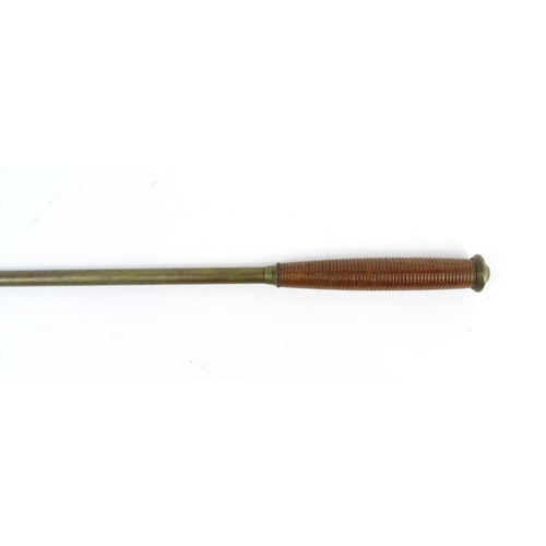 649 - Vintage brass telescopic fishing gaff with turned wooden handle