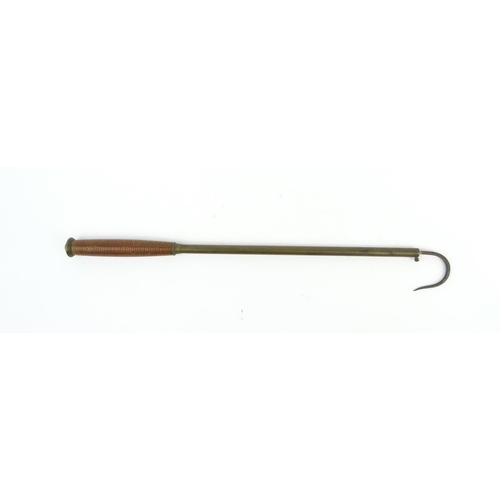 649 - Vintage brass telescopic fishing gaff with turned wooden handle