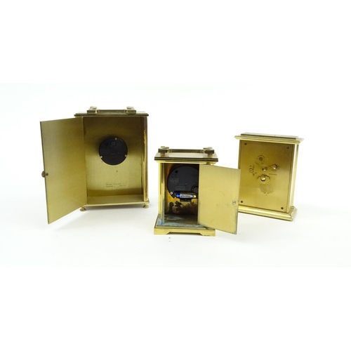 234 - Three brass cased carriage clocks including a Swiza example, the largest 16cm high