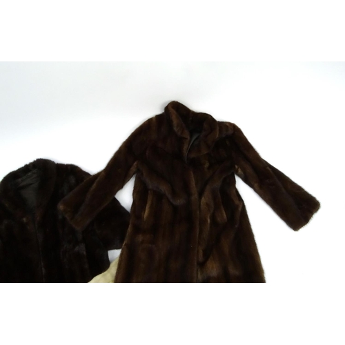 698 - Full length brown fur coat and two stolls