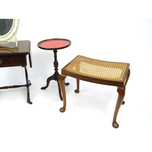 93 - Occasional furniture comprising drop end occasional table with frieze drawer, stool with cane seat, ... 