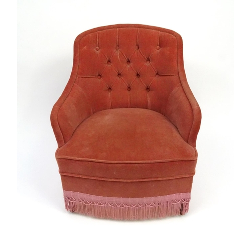 35 - Pink button back upholstered bedroom chair, 75cm high