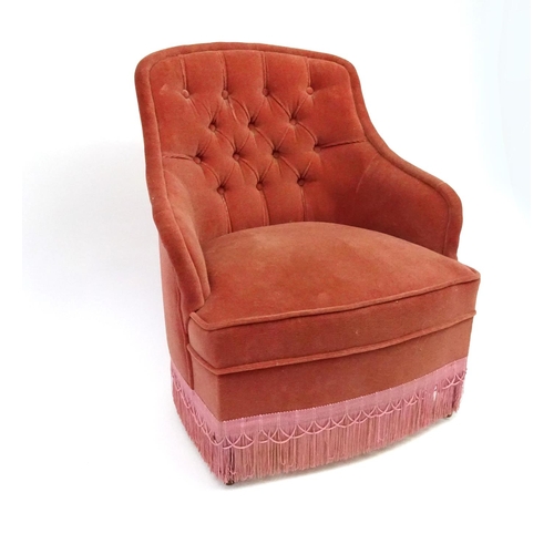 35 - Pink button back upholstered bedroom chair, 75cm high