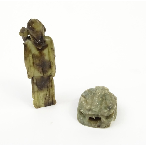 429 - Oriental carved soapstone figure of an elder and an insect, the figure 10cm high