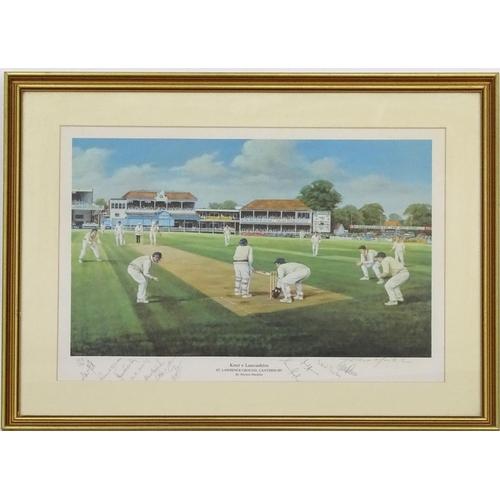 58 - Two Michael John Hunt 1980's crickets prints, bearing various pencil signatures, each mounted and fr... 