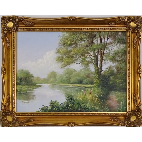 316 - Tony Mercier signed acrylic on canvas, river test at Broadlands, gilt framed, 40cm x 29cm excluding ... 