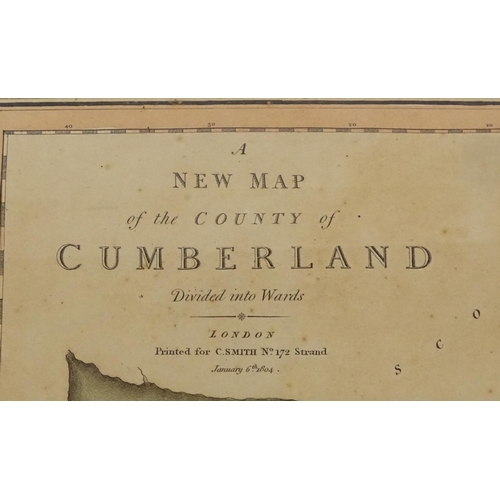 312 - Two framed C. Smith 1804 maps of Cumberland and Wales, both mounted and framed, each 46cm x 50cm