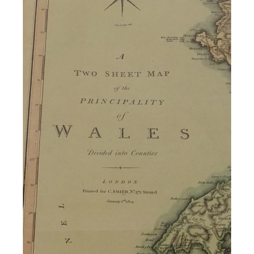 312 - Two framed C. Smith 1804 maps of Cumberland and Wales, both mounted and framed, each 46cm x 50cm