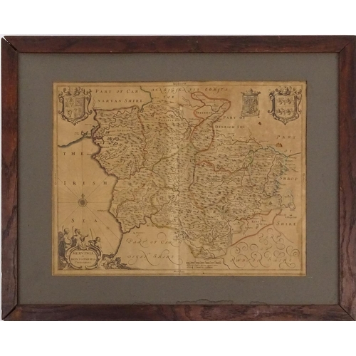 340 - Framed antique paper map, 49cm x 38cm excluding the mount and frame