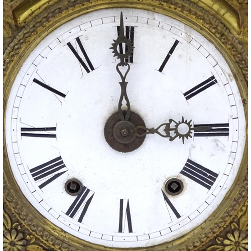 635 - French brass long case clock movement with enamelled dial, 39cm high