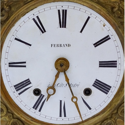 632 - French brass long case clock movement with enamelled dial marked Ferrand, 47cm high