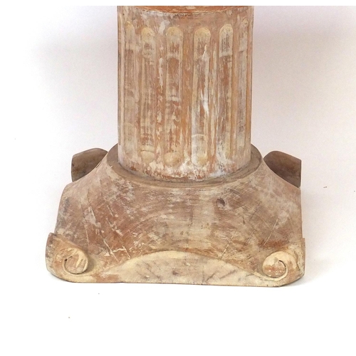 34 - Rectangular marble table supported on a pedestal column base, 45cm high x 85cm wide x 78cm deep