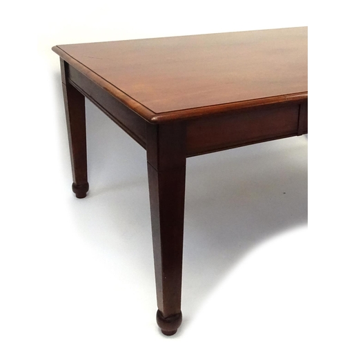 91 - Rectangular mahogany library table fitted with three drawers to both sides, 80cm high x 184cm wide x... 