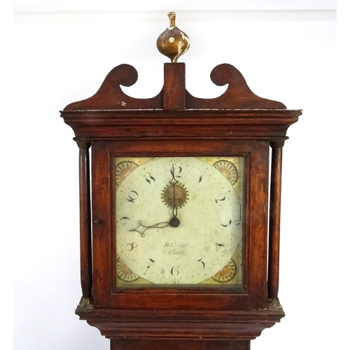 75 - Oak long case clock, the dial marked Robert Apps Battle, 185cm high