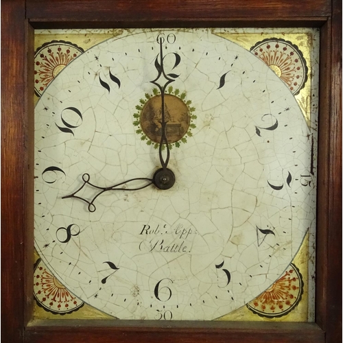 75 - Oak long case clock, the dial marked Robert Apps Battle, 185cm high