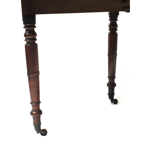 19 - Victorian mahogany Pembroke table raised on turned legs, 72cm high x 162cm wide(open) x 107cm deep