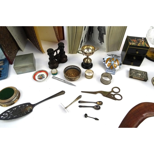 321 - Box of items including silver plate, large leather bound organiser, cut glass fruit bowl etc