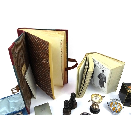 321 - Box of items including silver plate, large leather bound organiser, cut glass fruit bowl etc