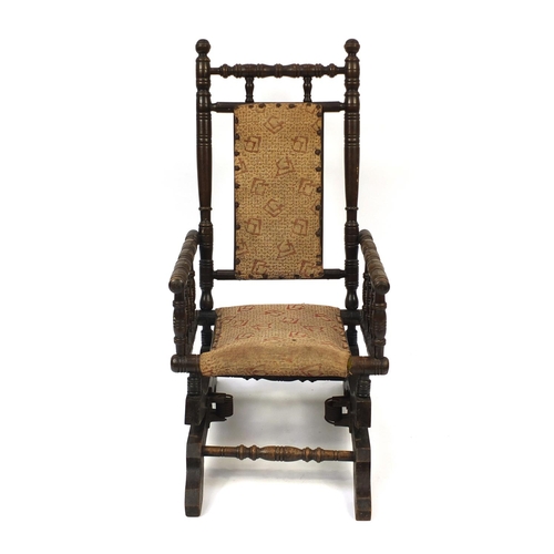 36 - Victorian child's bobbin turned rocking chair, 75cm high