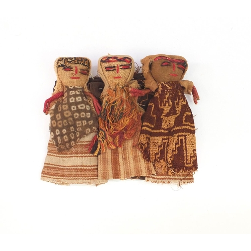 639 - Three Peruvian Chancay cloth dolls, 20cm wide