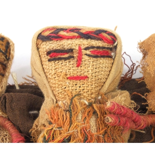 639 - Three Peruvian Chancay cloth dolls, 20cm wide