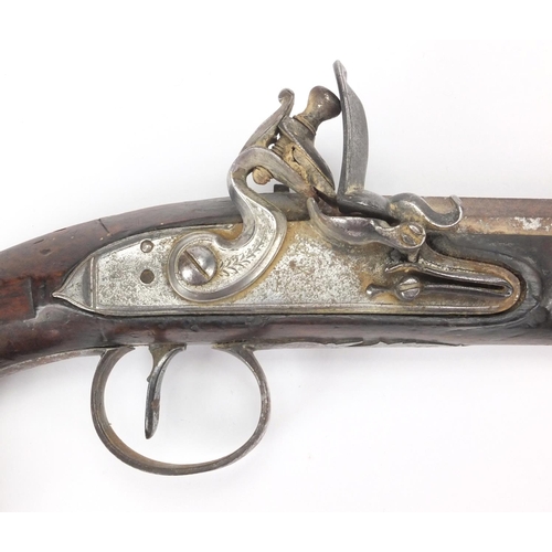 359 - Antique flint lock pistol, engraved London to the barrel, impressed proof marks, 34cm in length