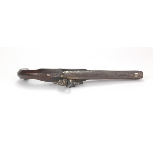 359 - Antique flint lock pistol, engraved London to the barrel, impressed proof marks, 34cm in length