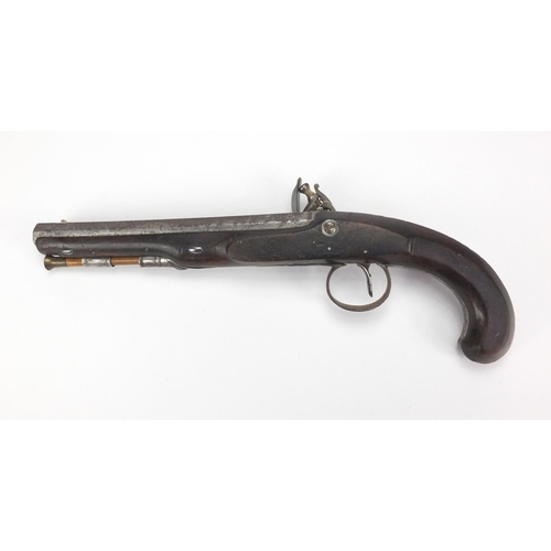 359 - Antique flint lock pistol, engraved London to the barrel, impressed proof marks, 34cm in length